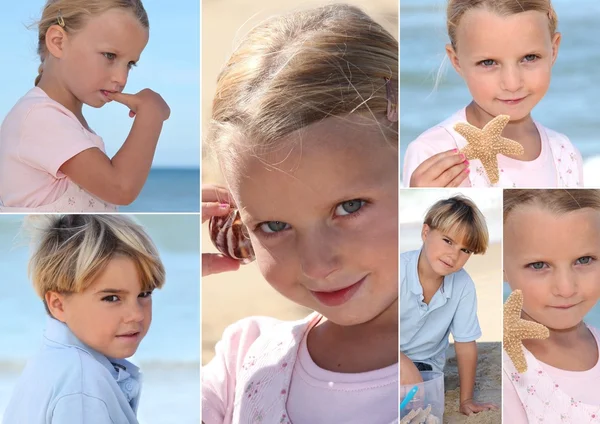 Bror och syster spelar på stranden — Stockfoto