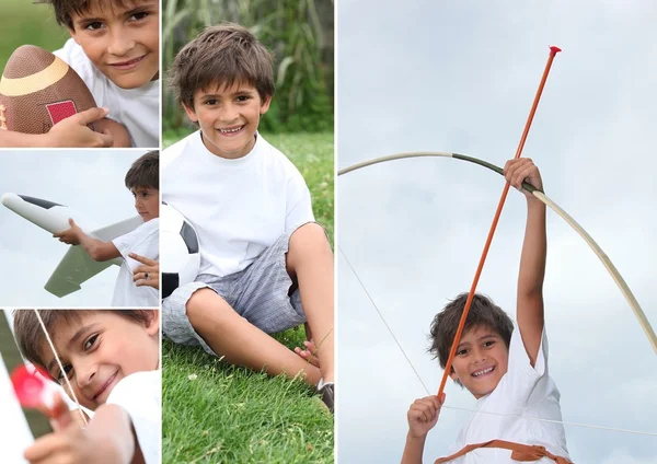 Montage of little boy with bow and arrow — Stock Photo, Image