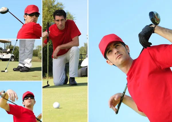 Colagem de um homem jogando golfe — Fotografia de Stock