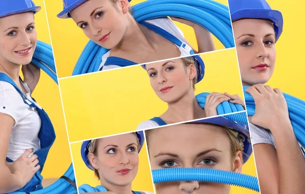 Montage of female plumber — Stock Photo, Image