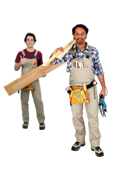 Two carpenters working together — Stock Photo, Image