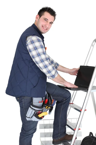 Electrician stood by step ladder — Stock Photo, Image
