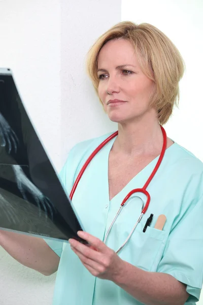 Young doctor examining X-ray — Stock Photo, Image