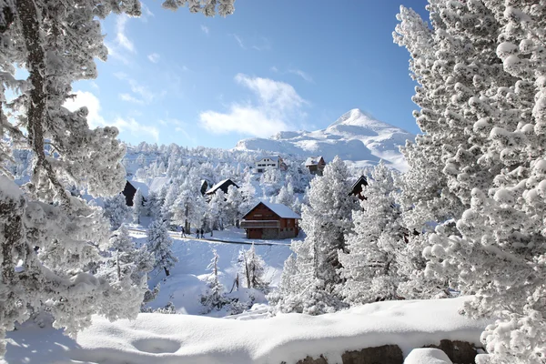 Logement en bois dans la neige — Photo