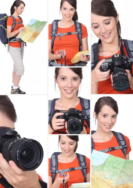 Sestřih z turistu s fotoaparátem dslr — Stock fotografie