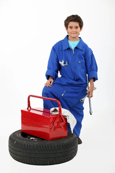 Children dressed as a mechanic — Stock Photo, Image