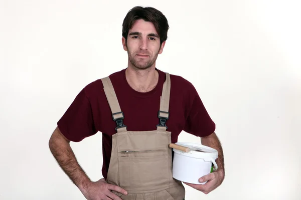 Plasterer standing with bucket and trowel — Stock Photo, Image