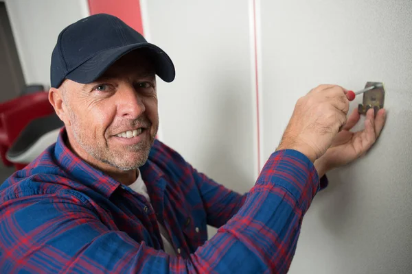 Electrician Installing Electrical Socket — Stock Photo, Image