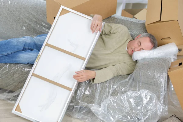 Man Napping Couch Moving — Stock Photo, Image