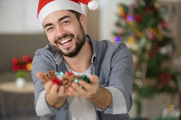 Happy Christmas Guys Wearing Santa Hat — Stock Photo, Image
