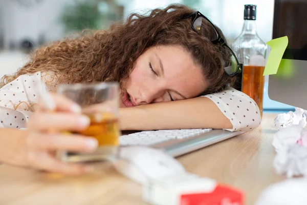 Depresión Alcohol Estrés Trabajo Trabajo Moderno —  Fotos de Stock