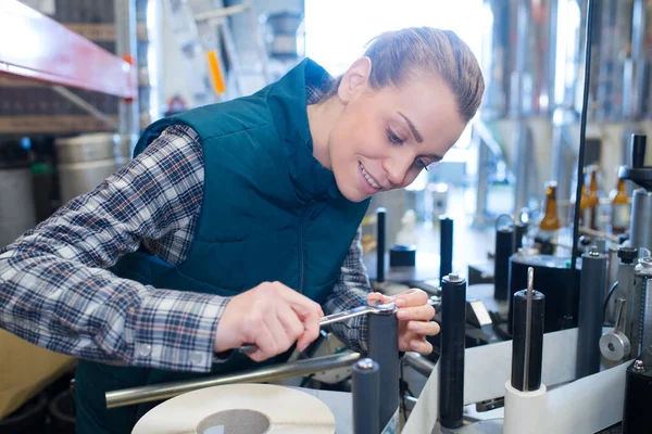 Glücklicher Ingenieur Beim Aufbau Der Fabriklinie — Stockfoto