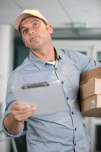 Delivery Driver Clipboard Looking Distance — Stock Photo, Image