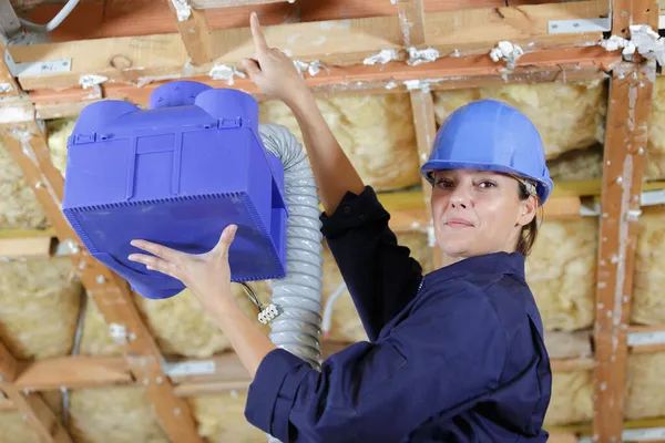 Ženský Inženýr Ukazuje Stavební Problém — Stock fotografie