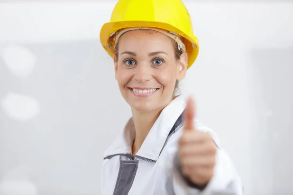 Head Shoulders View Female Builder Thumbs — Stock Photo, Image