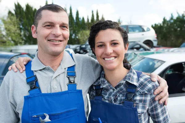 Profesional Auto Mujer Hombre Mecánico — Foto de Stock