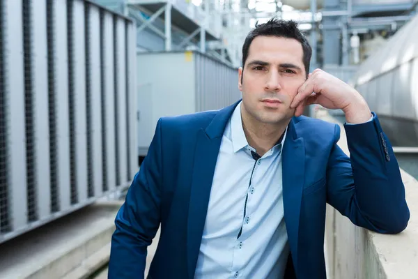 Portrait Suited Man Industrial Site — Stock Photo, Image