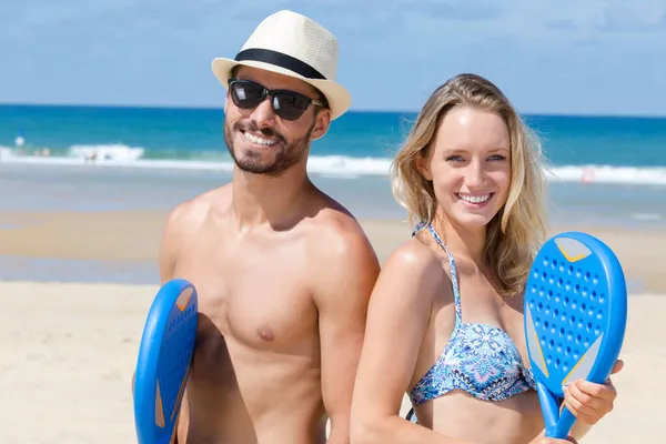 Ajuste Casal Passar Férias Jogando Esportes Praia Caribe — Fotografia de Stock