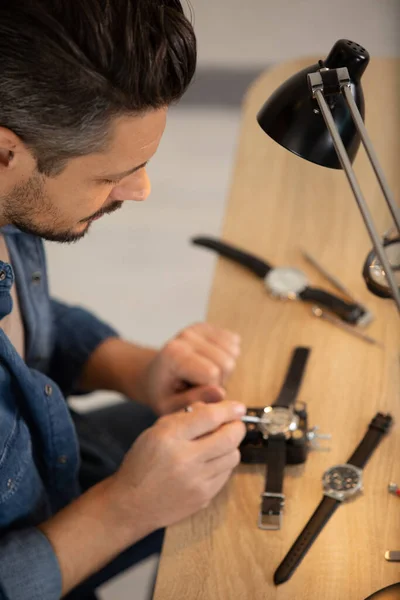 Clockmaker Repairing Wrist Watch Macro Shot — Stock Photo, Image