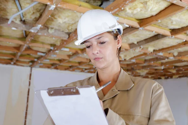 Beautiful Builder Clipboard Indoors — Stock Photo, Image