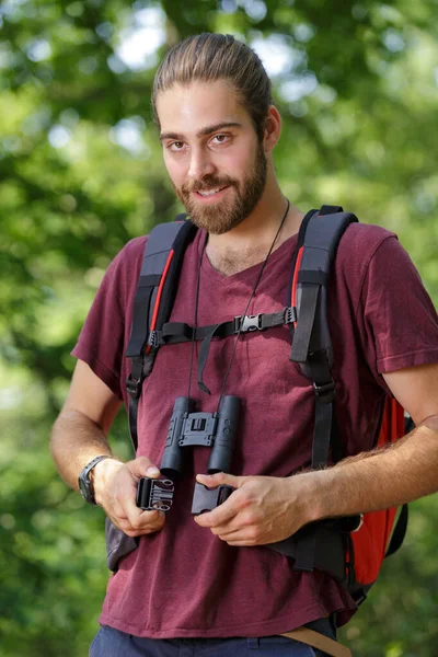 Man Binoculars Looking Camera — Stock Photo, Image