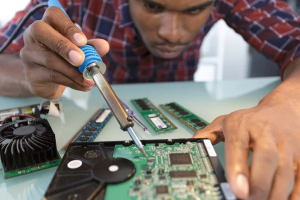Soldering Lead Repairing Computer Board Technology Concept — Stock Photo, Image