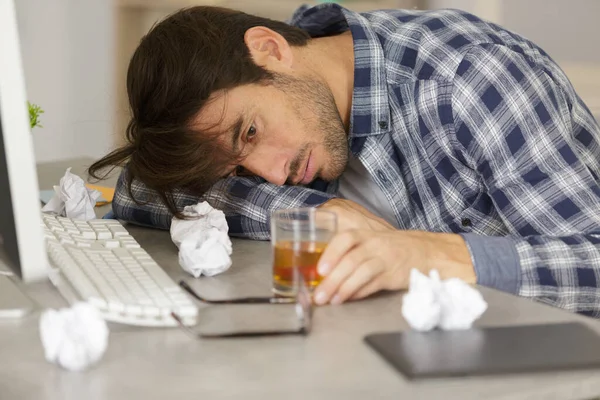 Businessman Drinking Stress Workplace — Stock Photo, Image