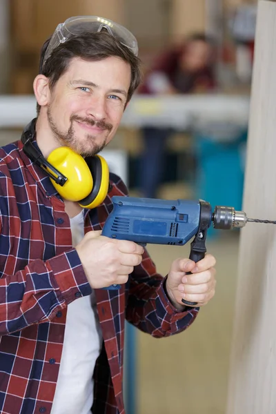 Happy Electrician Worker Factory — Stockfoto