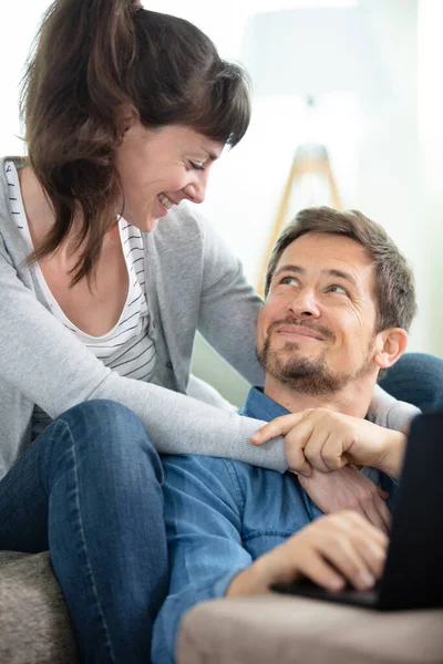 Loving Happy Couple Sharing Romantic Moment Home — Fotografia de Stock