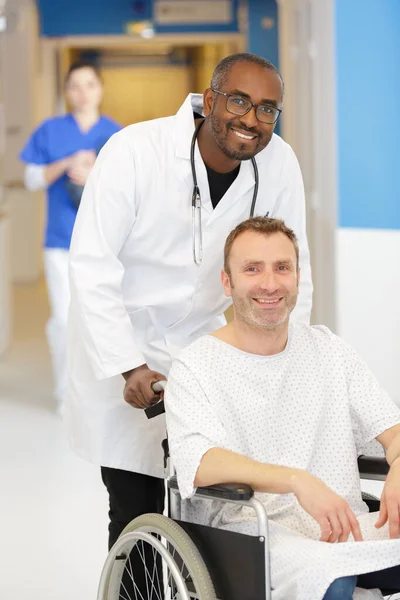 Man His Wheelchair Male Nurse — Stock Photo, Image