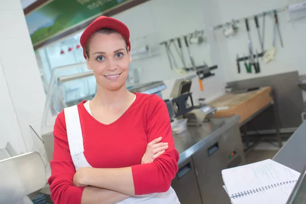 Proud Female Butcher Female — 스톡 사진