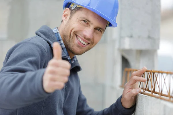 Smiling Worker Showing Thumb — Fotografia de Stock