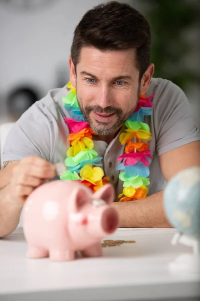 Man Saving Pig Piggy Bank — Stock Fotó