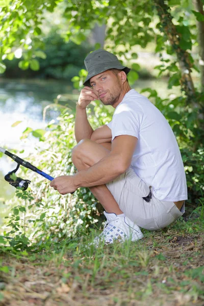 Portrait Man Fishing Alone — Photo