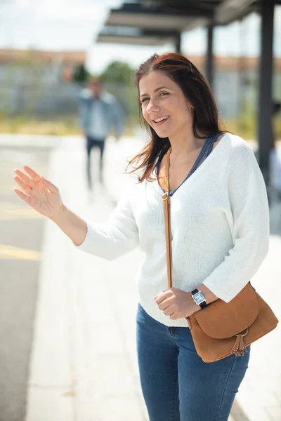 Professional Woman Hitching Taxi — Stock Photo, Image