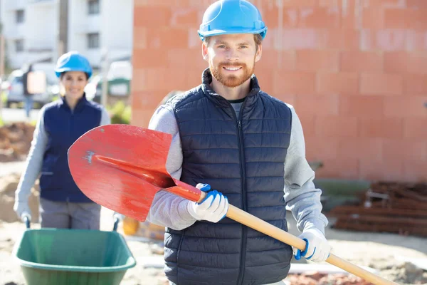 Apuesto Trabajador Construcción Mezcla Cemento — Foto de Stock