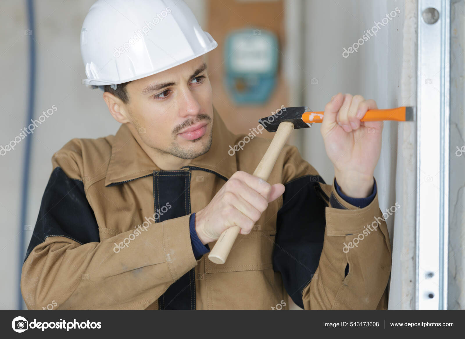 Constructon Worker Using Hammer Chisel Stock Photo by ©photography33