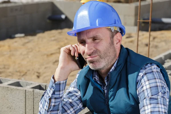 Inženýr Stavitel Telefonu Staveništi — Stock fotografie