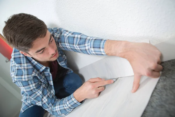 Installazione Pavimenti Laminato Raccordo Pezzo Successivo — Foto Stock