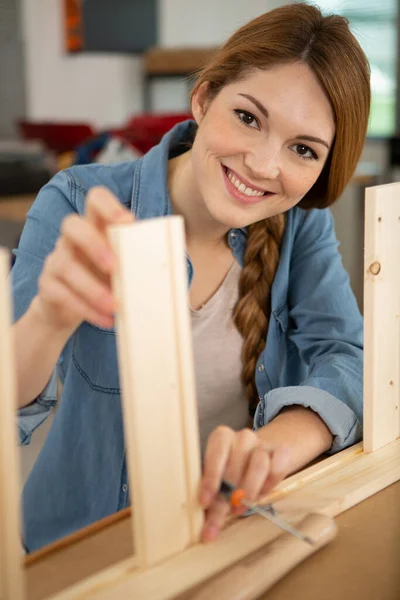 Junge Tischlerin Mit Einem Schraubenzieher — Stockfoto