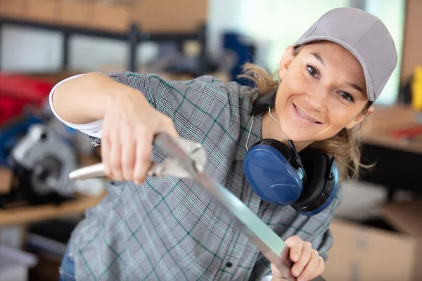 Mujer Atractiva Mediana Edad Carpintero Diseñador Obras —  Fotos de Stock