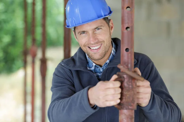 Arquitecto Feliz Pie Fábrica Metal — Foto de Stock