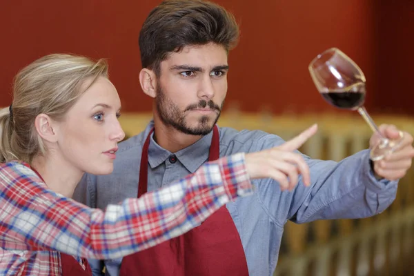 Woman Oenophile Inspecting Aged Wine — Stock Photo, Image