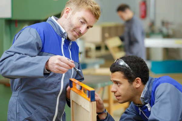 Meubelmaker Met Waterpas — Stockfoto