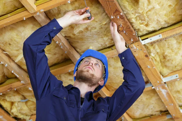 Young Man Working Wood Structure — Stock Photo, Image