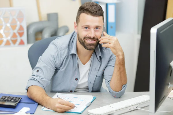 Handsome Man Phone Office — Stock Photo, Image