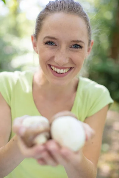Mulher Recolhendo Cogumelos Castanhas — Fotografia de Stock