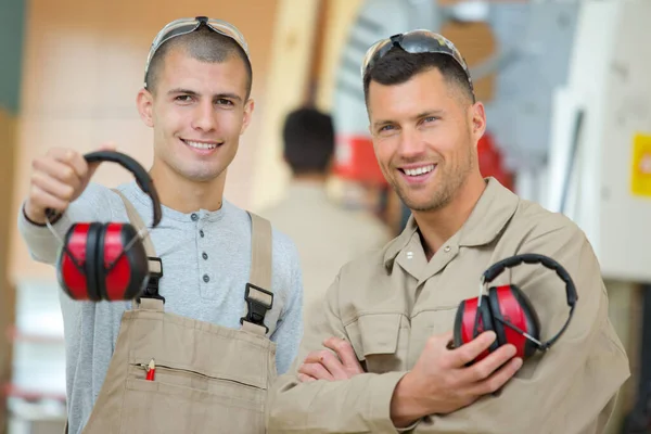 Trabajador Que Muestra Importador Usar Auriculares Cancelación Ruido — Foto de Stock