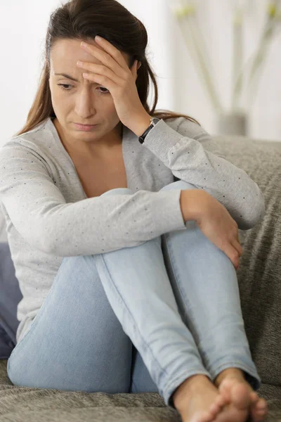 Sad Woman Sofa — Stock Photo, Image