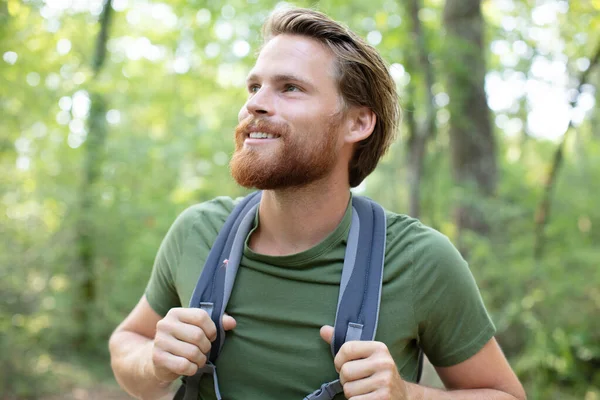 Male Hiker Looking Side Walking Forest — Stock Photo, Image